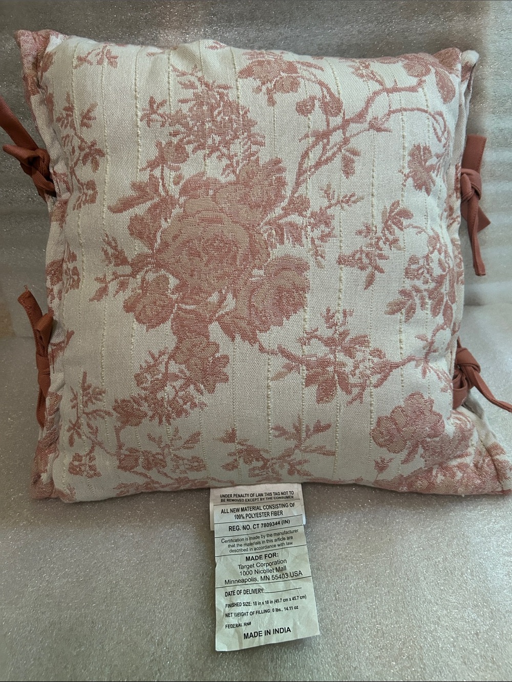 Studio McGee Outdoor 18” x 18” Woven Stripe Throw Pillow Pink